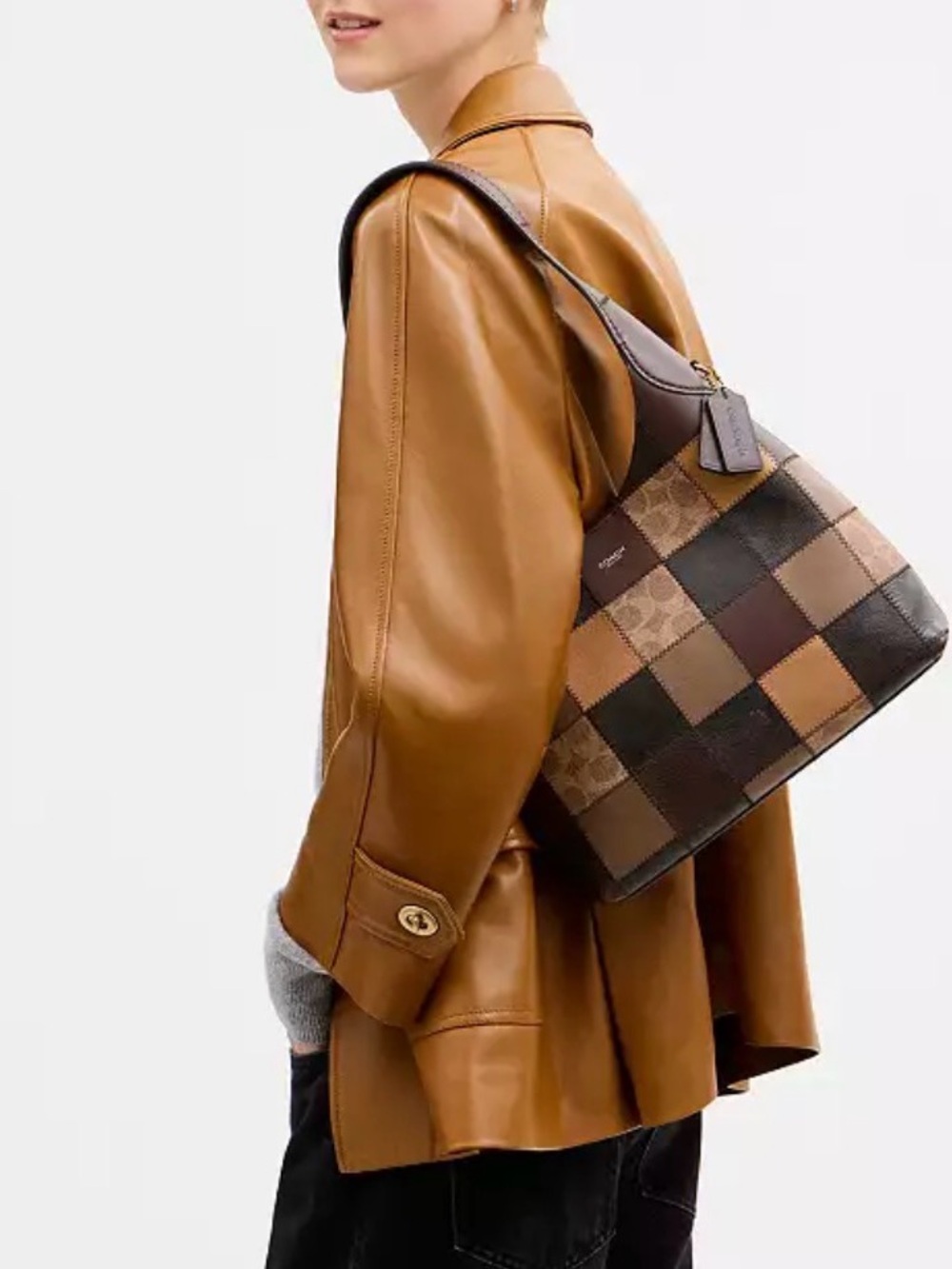 NWT🌞Coach Coachtopia Alter/Ego Brooklyn Shoulder Bag 28 CFN34 Brown Patchwork - Picture 8 of 9